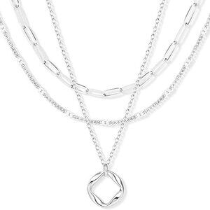 Silver Circle Necklaces Stackable Dainty 14K Gold Silver Plated Trendy Simple